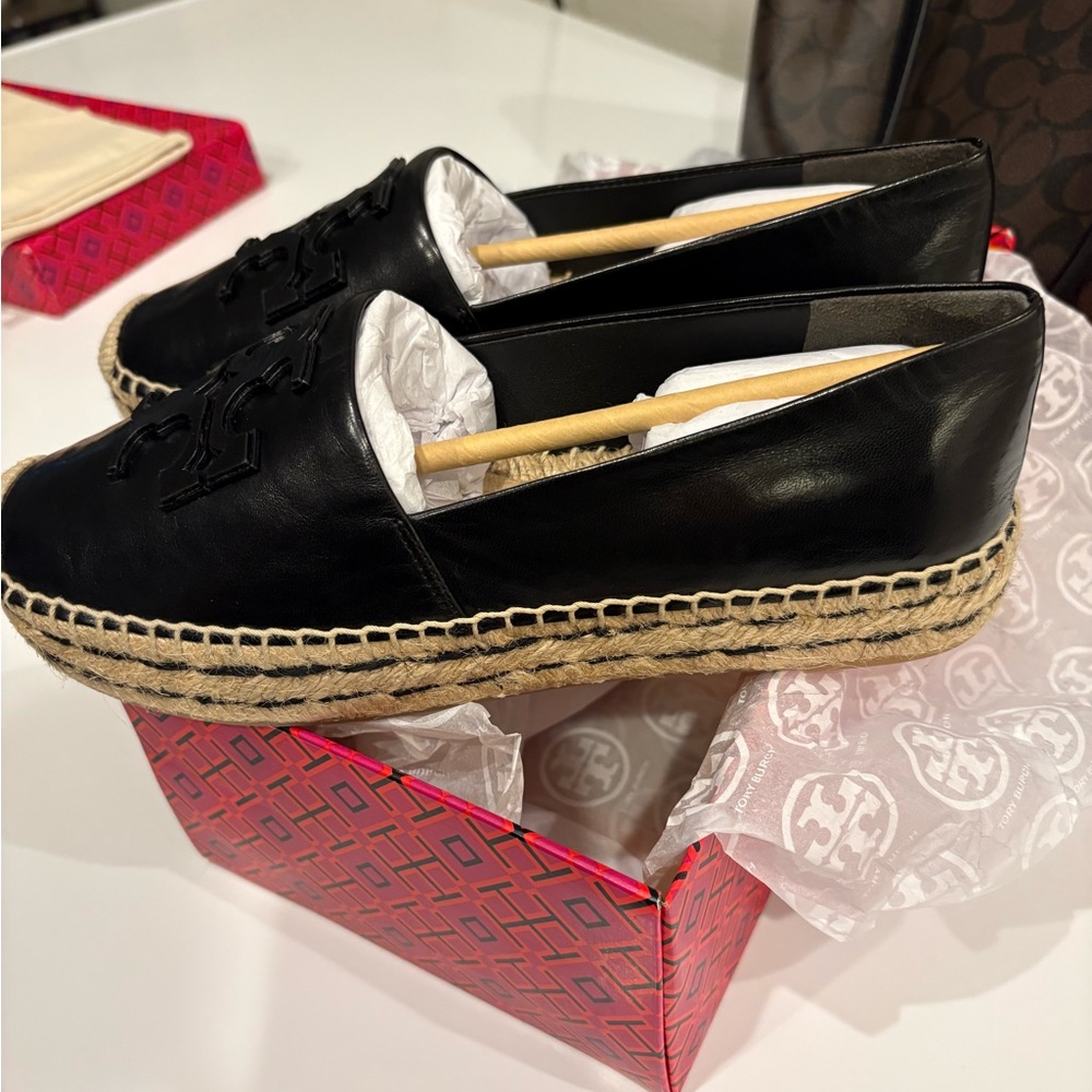 Tory Burch Black Espadrilles with Woven Jute Sole